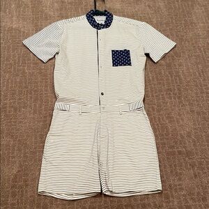 Men’s Small Striped Short Sleeve Romper with Navy Accents